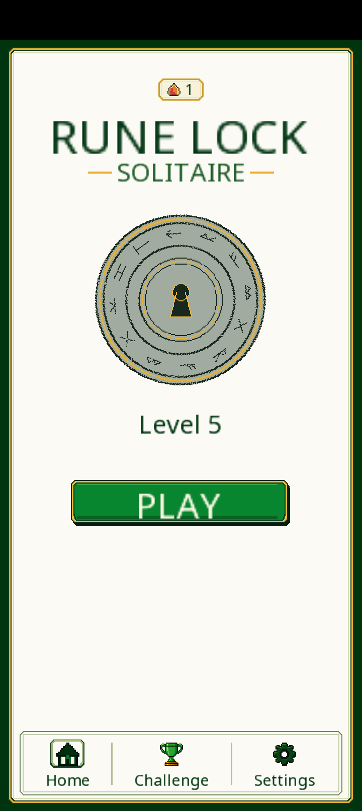 Rune Lock Solitaire home screen